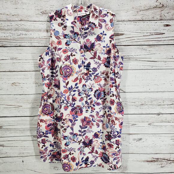 I.B. Diffusion Floral Paisley Cotton Sleeveless Side Pockets Dress Size 2X - Picture 1 of 15